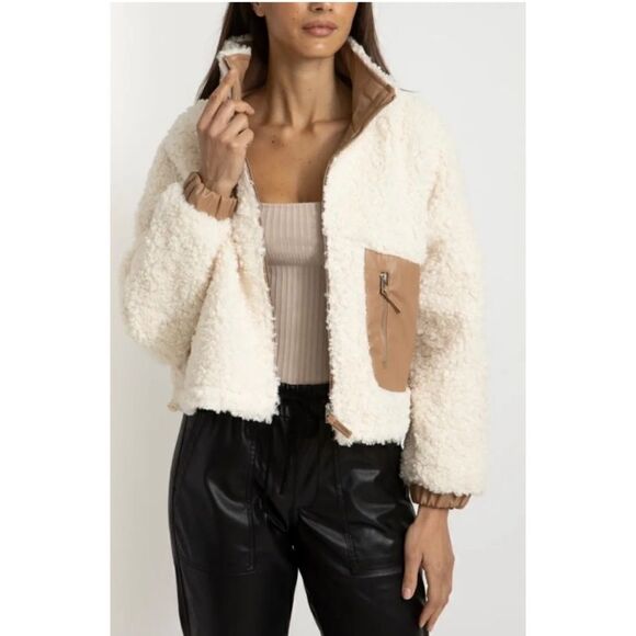 Blank NYC Jackets & Blazers - BLANKNYC Faux Shearling with Faux Leather Trim Bomber Jacket, Size XS